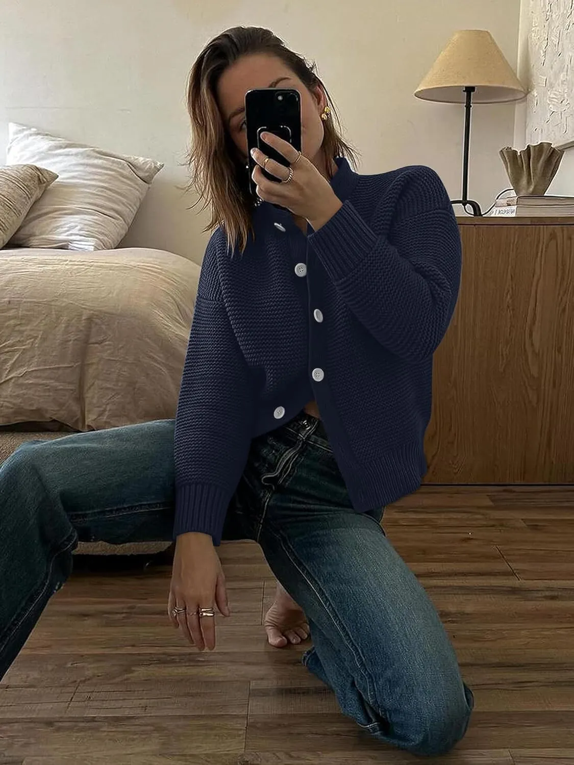 Caracilia Cardigan Sweaters for Women Cropped Open Front Tweed Knit Button Down Dressy Casual Jacket 2025 Spring Outwear