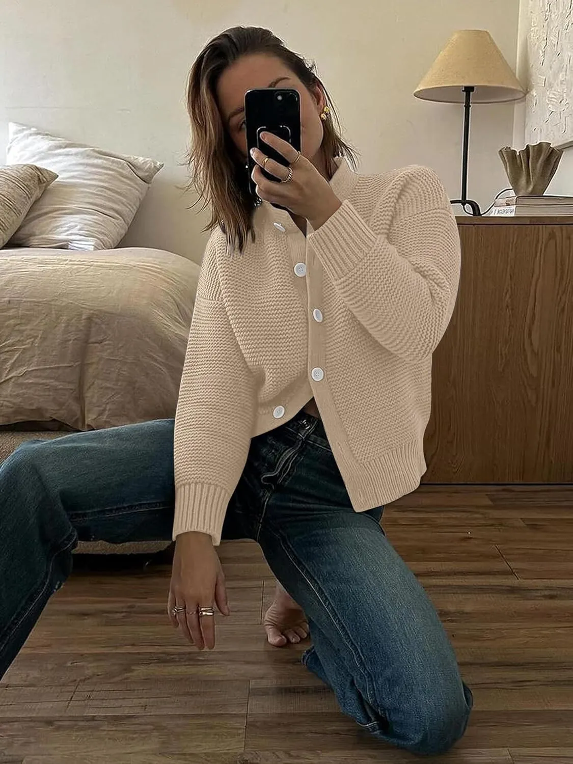 Caracilia Cardigan Sweaters for Women Cropped Open Front Tweed Knit Button Down Dressy Casual Jacket 2025 Spring Outwear