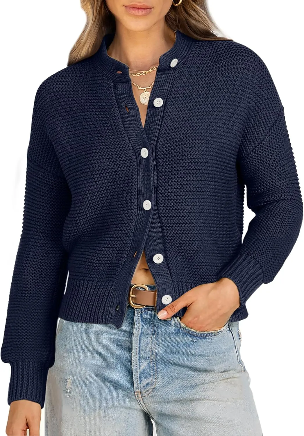 Caracilia Cardigan Sweaters for Women Cropped Open Front Tweed Knit Button Down Dressy Casual Jacket 2025 Spring Outwear