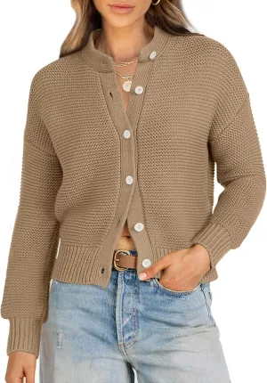 Caracilia Cardigan Sweaters for Women Cropped Open Front Tweed Knit Button Down Dressy Casual Jacket 2025 Spring Outwear