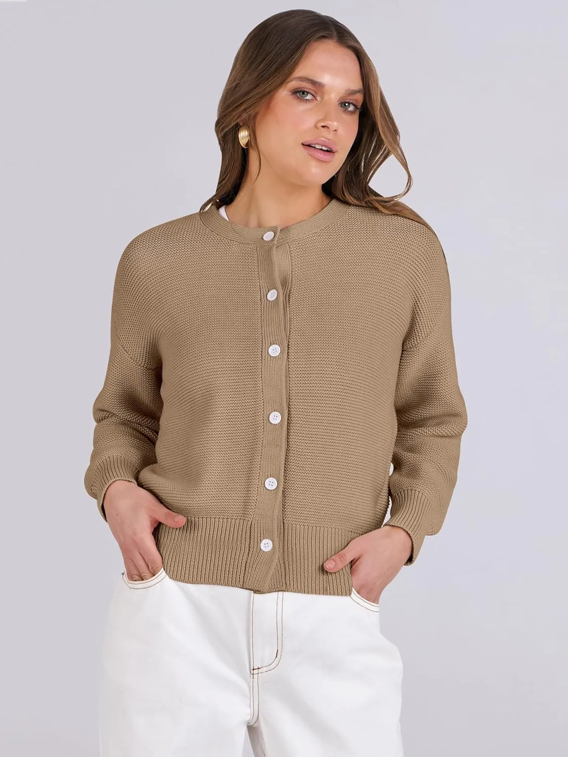 Caracilia Cardigan Sweaters for Women Cropped Open Front Tweed Knit Button Down Dressy Casual Jacket 2025 Spring Outwear
