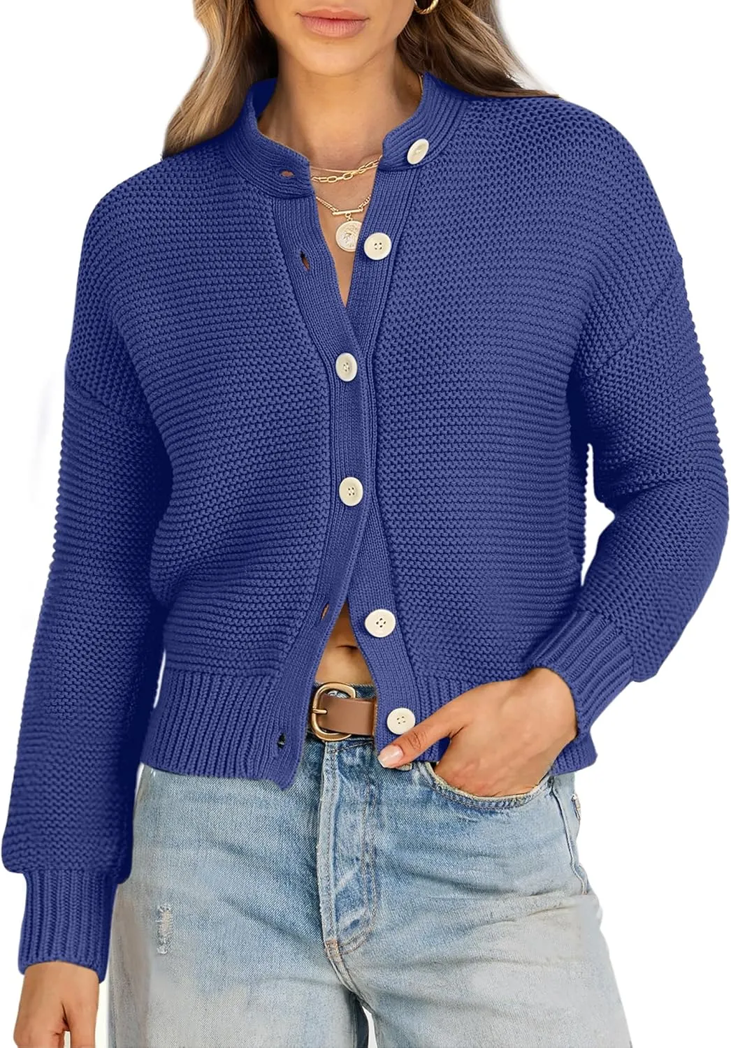 Caracilia Cardigan Sweaters for Women Cropped Open Front Tweed Knit Button Down Dressy Casual Jacket 2025 Spring Outwear