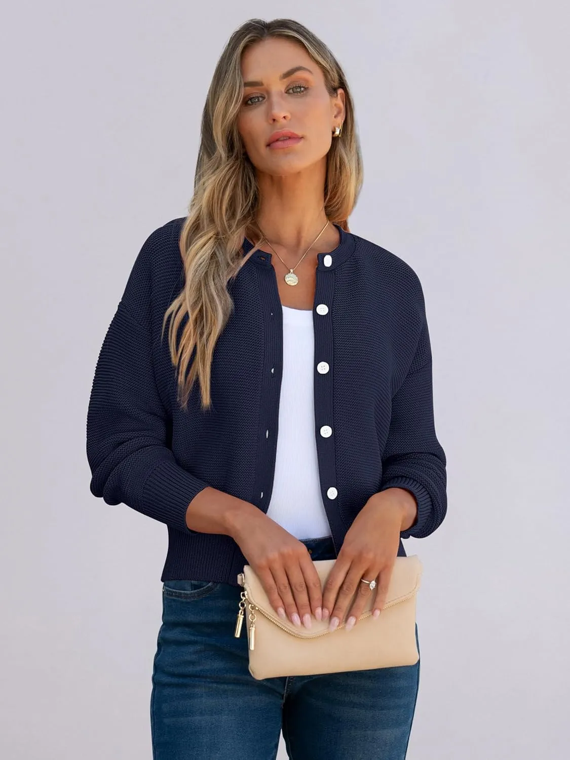 Caracilia Cardigan Sweaters for Women Cropped Open Front Tweed Knit Button Down Dressy Casual Jacket 2025 Spring Outwear