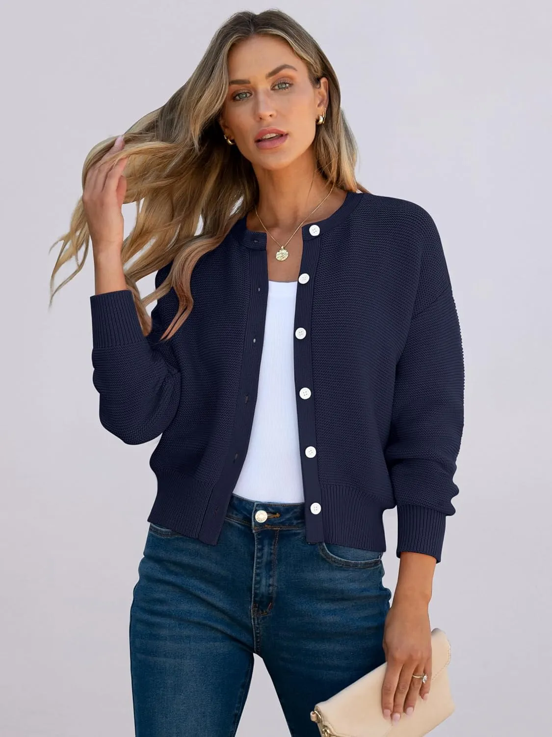 Caracilia Cardigan Sweaters for Women Cropped Open Front Tweed Knit Button Down Dressy Casual Jacket 2025 Spring Outwear