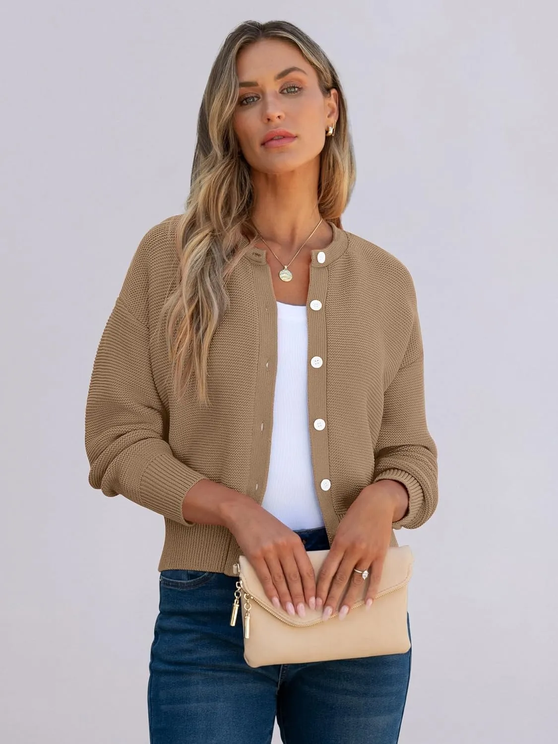 Caracilia Cardigan Sweaters for Women Cropped Open Front Tweed Knit Button Down Dressy Casual Jacket 2025 Spring Outwear