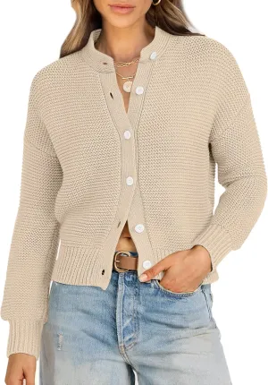 Caracilia Cardigan Sweaters for Women Cropped Open Front Tweed Knit Button Down Dressy Casual Jacket 2025 Spring Outwear