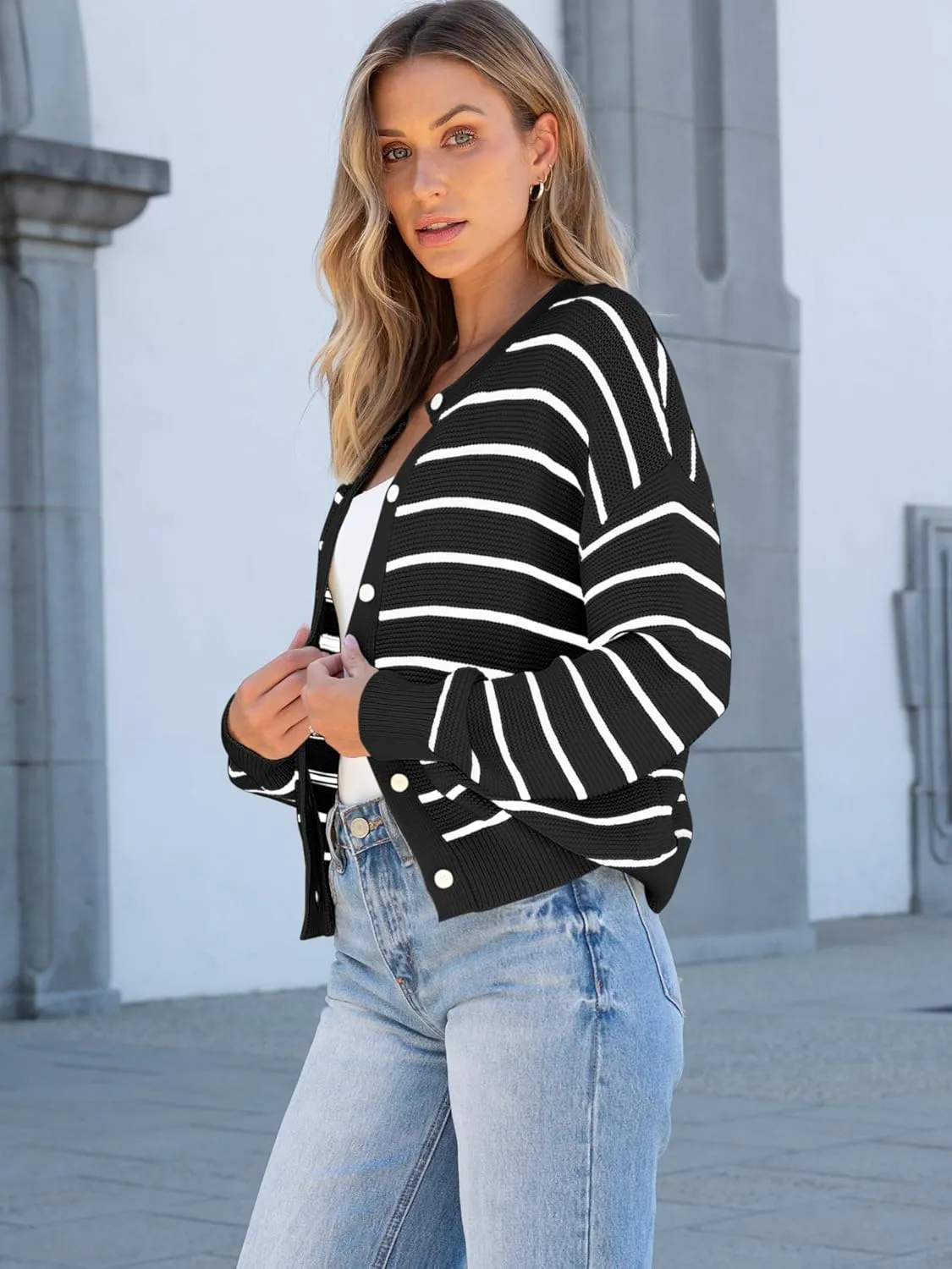 Caracilia Cardigan Sweaters for Women Cropped Open Front Tweed Knit Button Down Dressy Casual Jacket 2025 Spring Outwear