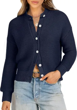 Caracilia Cardigan Sweaters for Women Cropped Open Front Tweed Knit Button Down Dressy Casual Jacket 2025 Spring Outwear