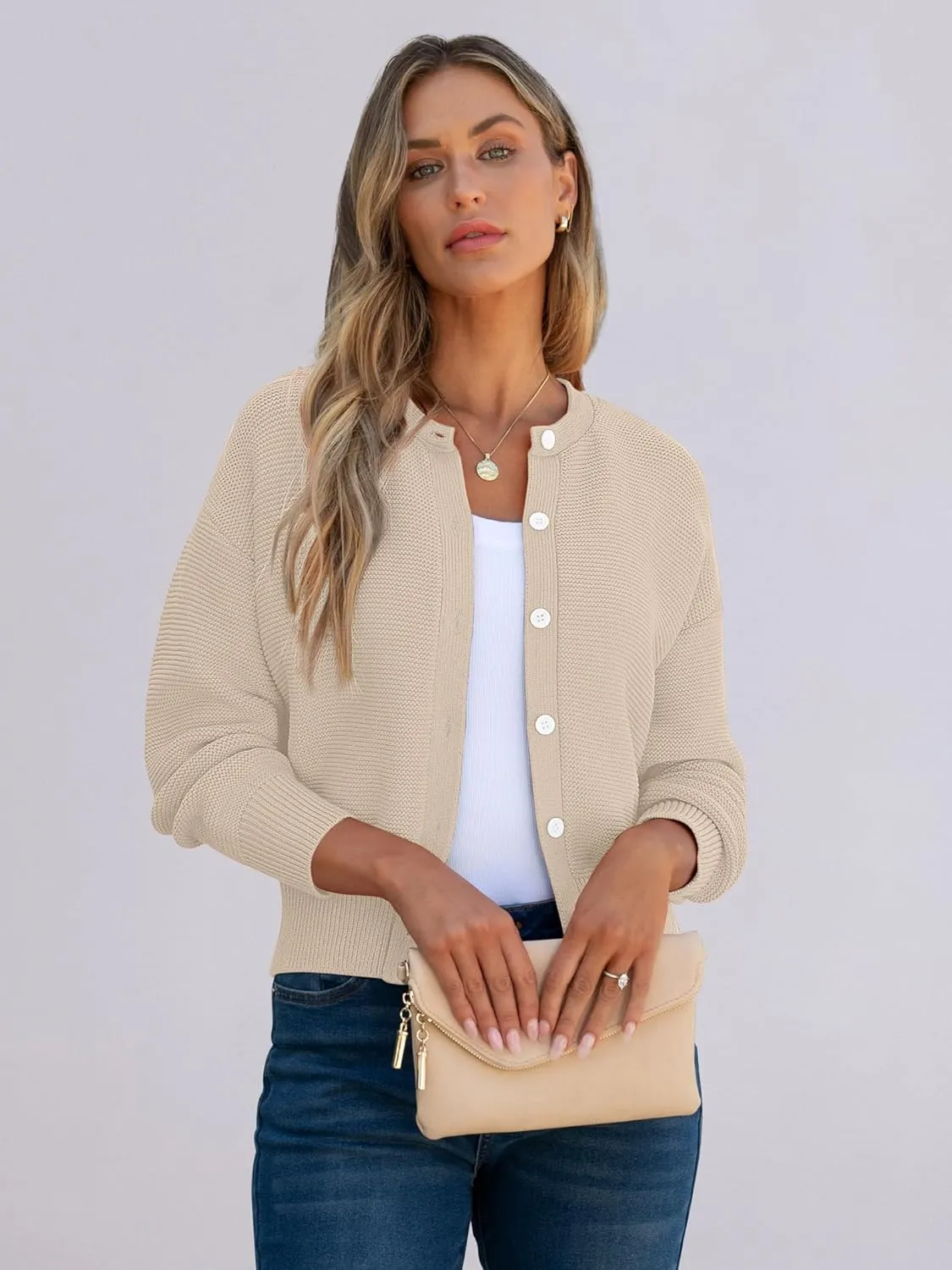 Caracilia Cardigan Sweaters for Women Cropped Open Front Tweed Knit Button Down Dressy Casual Jacket 2025 Spring Outwear