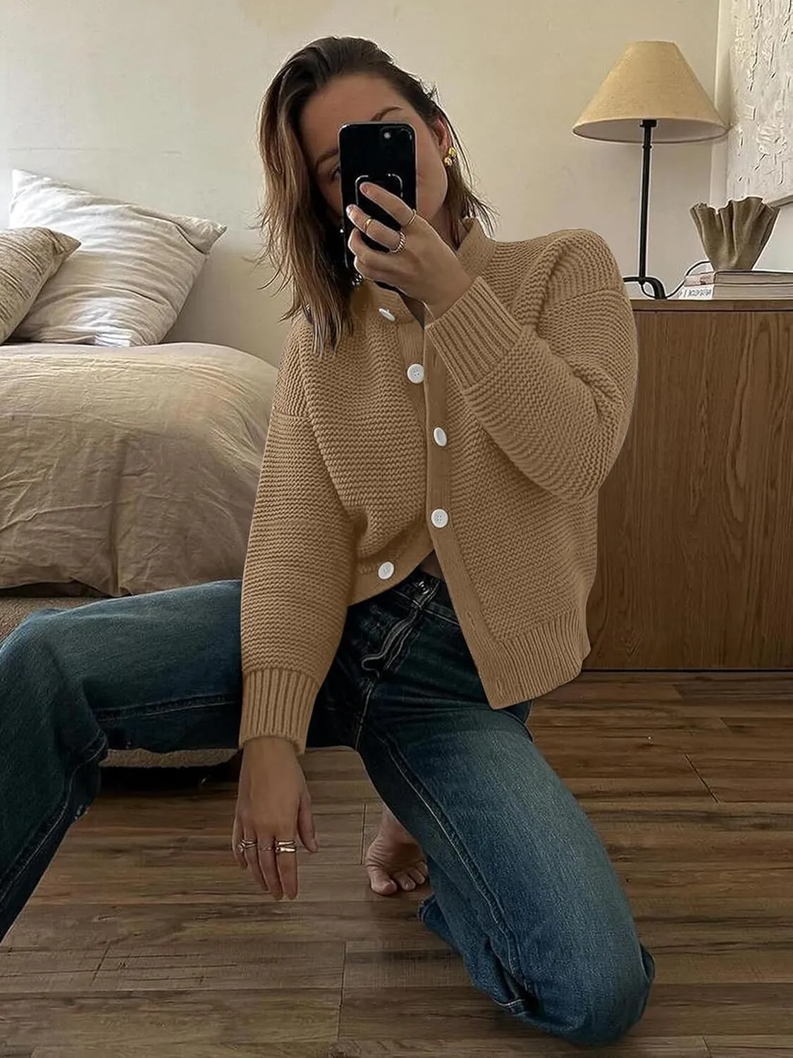 Caracilia Cardigan Sweaters for Women Cropped Open Front Tweed Knit Button Down Dressy Casual Jacket 2025 Spring Outwear