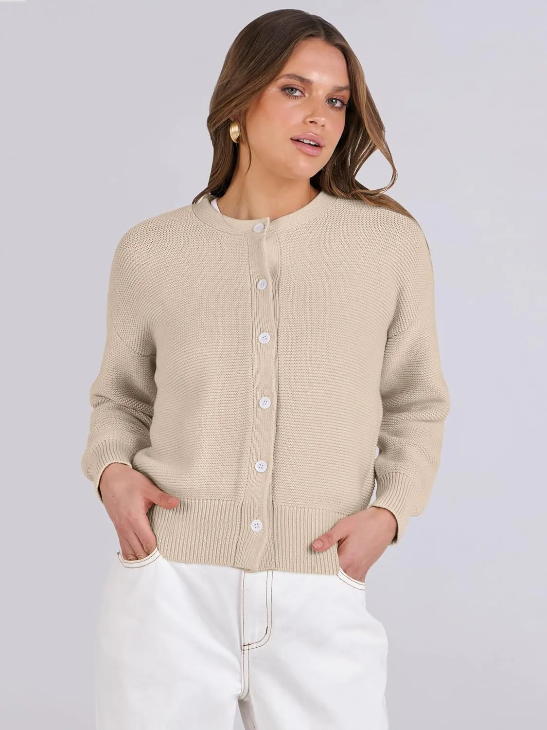 Caracilia Cardigan Sweaters for Women Cropped Open Front Tweed Knit Button Down Dressy Casual Jacket 2025 Spring Outwear