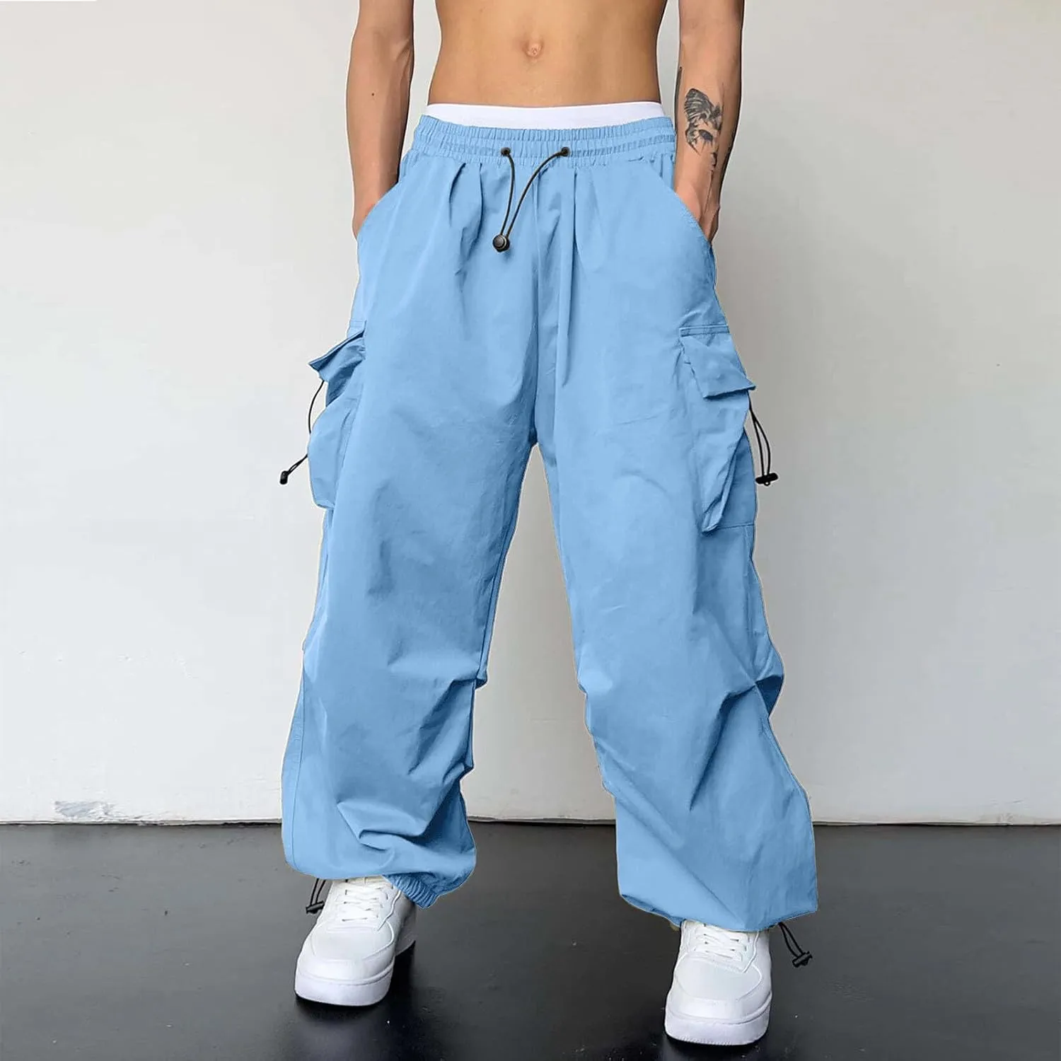 Cargo Combat Pant for Men Casual Work Pant Elastic Waist Cotton Joggers Multi Pockets