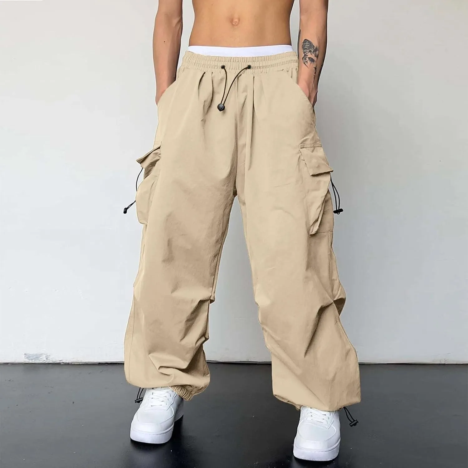 Cargo Combat Pant for Men Casual Work Pant Elastic Waist Cotton Joggers Multi Pockets