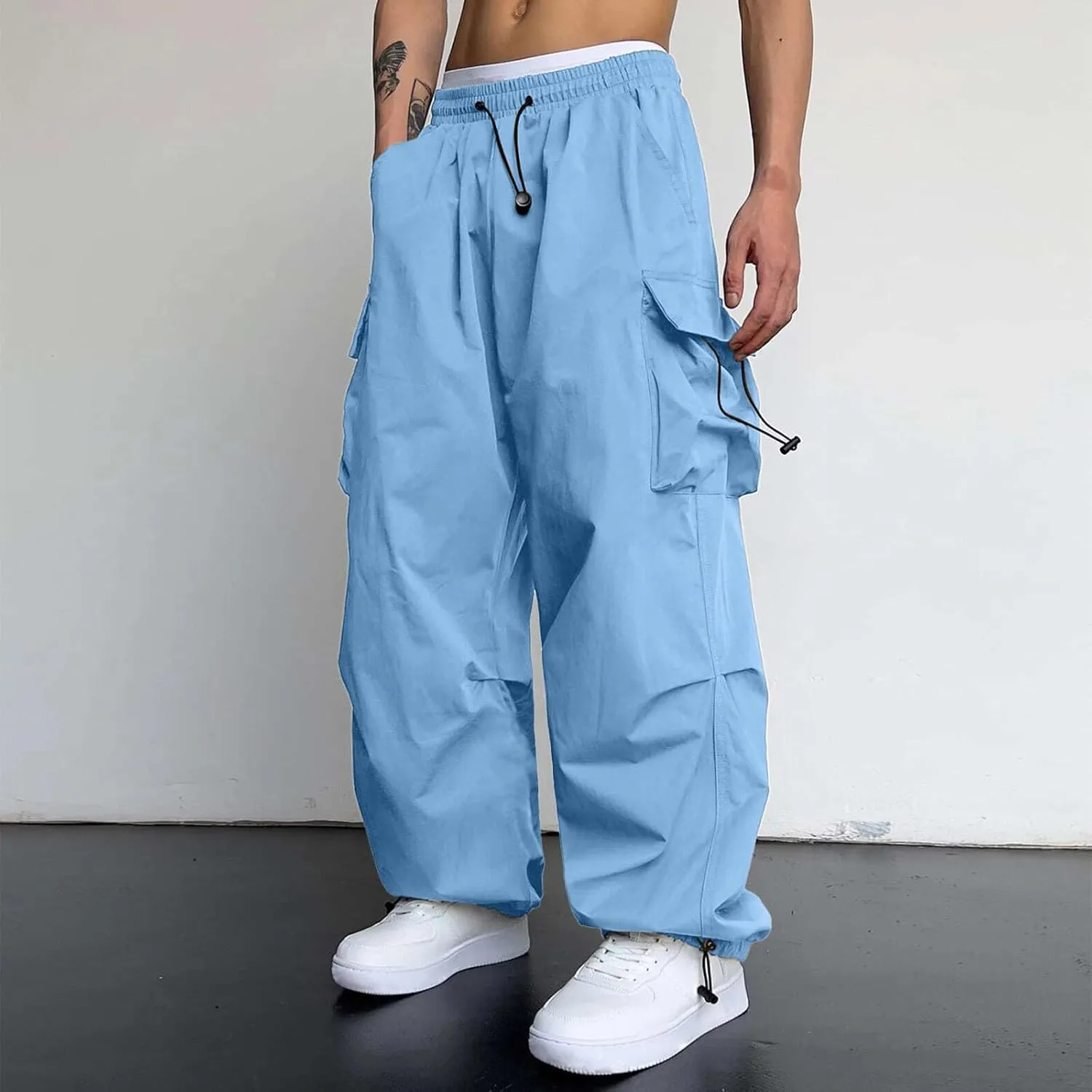 Cargo Combat Pant for Men Casual Work Pant Elastic Waist Cotton Joggers Multi Pockets