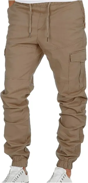 Cargo Pants for Men,Drawstring Elastic Waist Trouser Street Cargo Pants Casual Hiking Pants Joggers Sweatpant