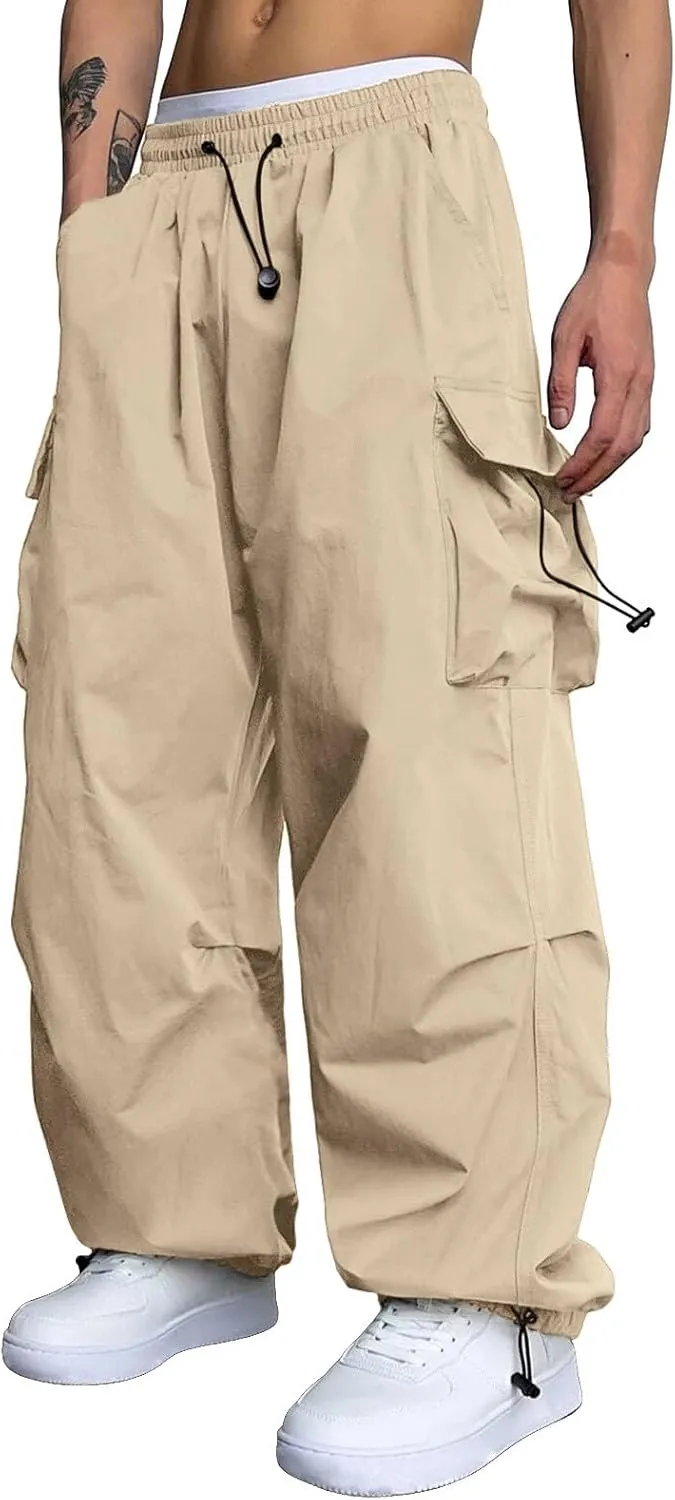 Cargo Pants Men Lightweight Casual Joggers Drawstring Elastic Waist Combat Pant with Pockets