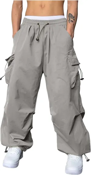 Cargo Pants Men Lightweight Casual Joggers Drawstring Elastic Waist Combat Pant with Pockets
