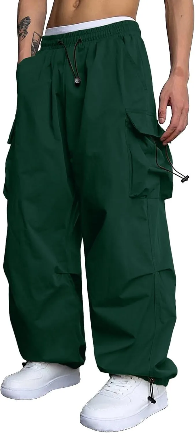 Cargo Pants Men Lightweight Casual Joggers Drawstring Elastic Waist Combat Pant with Pockets