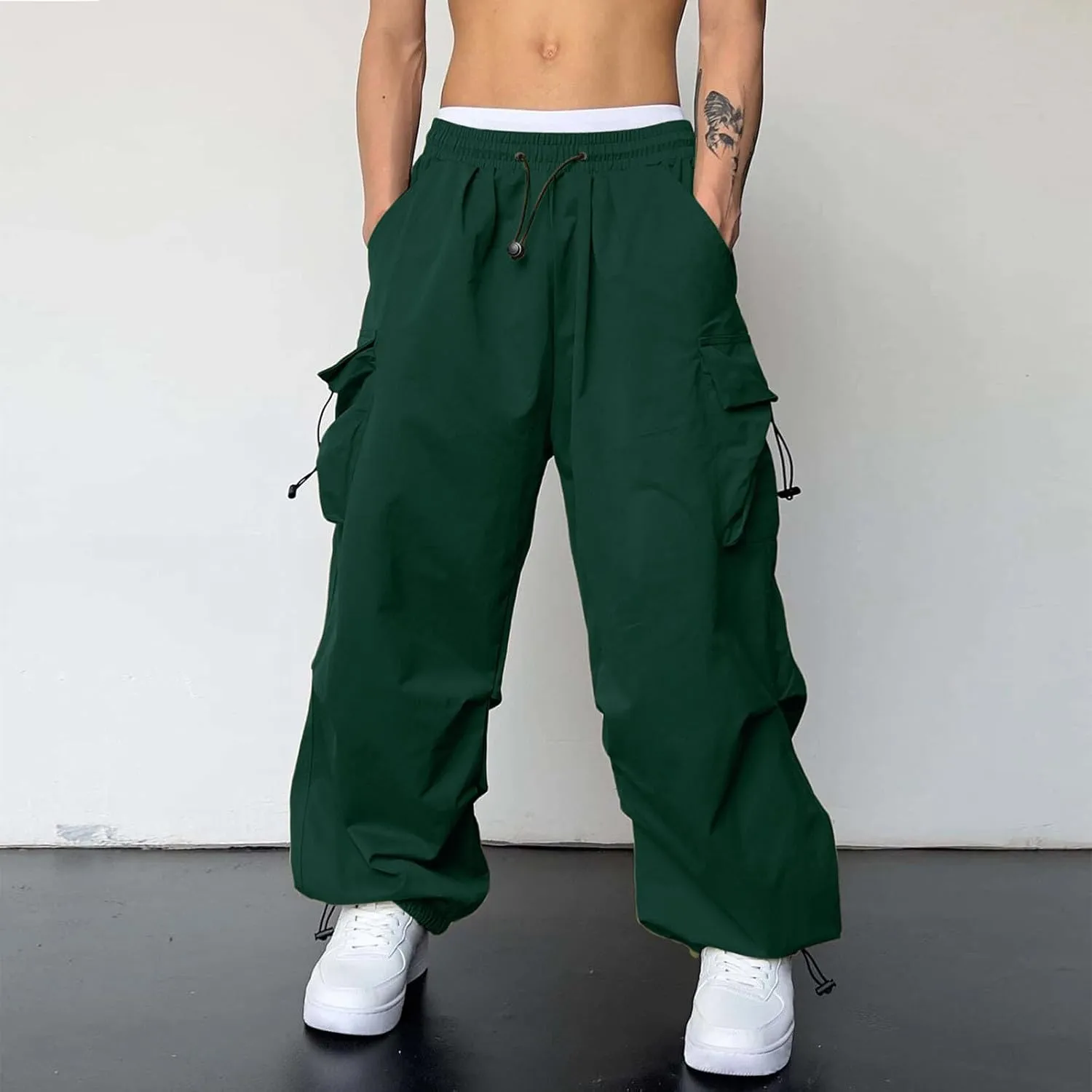 Cargo Pants Men Lightweight Casual Joggers Drawstring Elastic Waist Combat Pant with Pockets