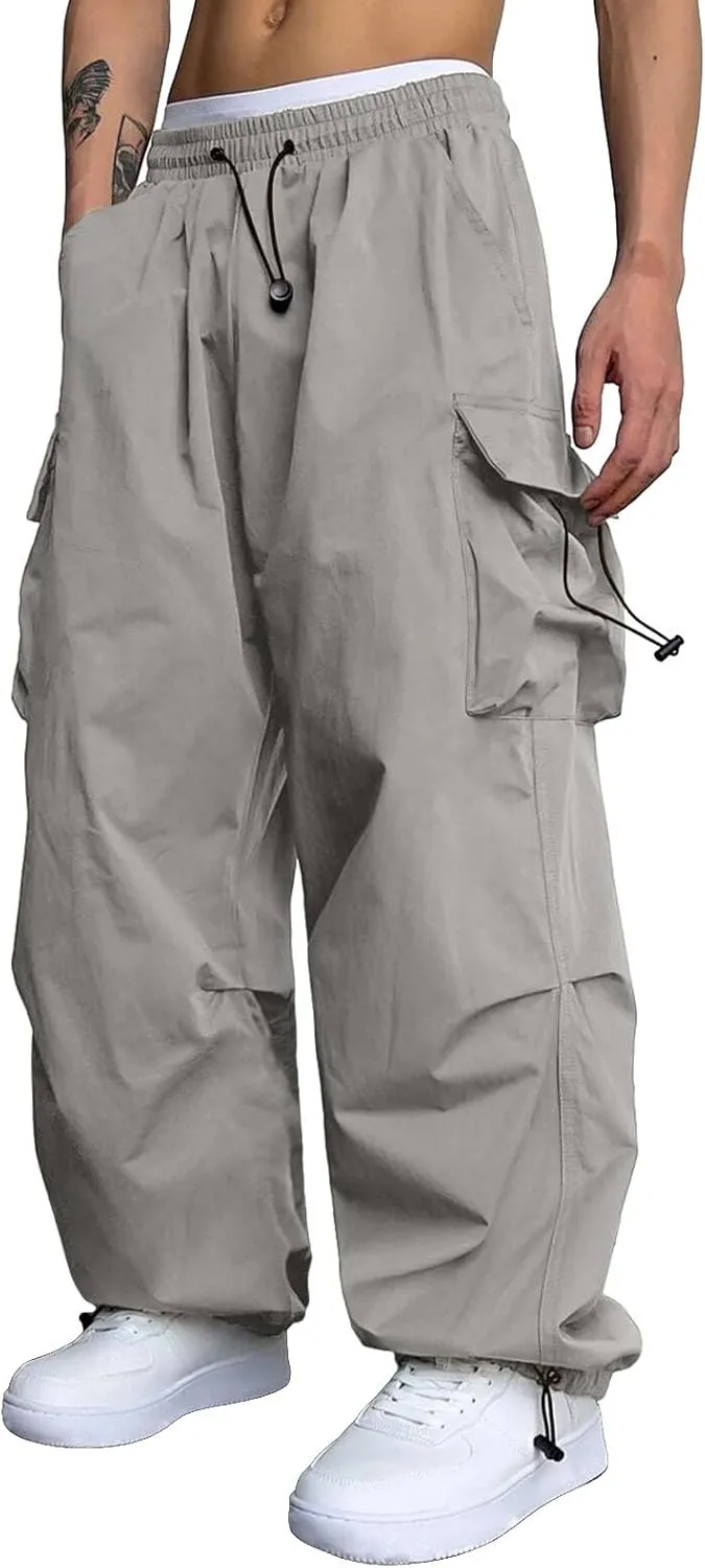 Cargo Pants Men Lightweight Casual Joggers Drawstring Elastic Waist Combat Pant with Pockets