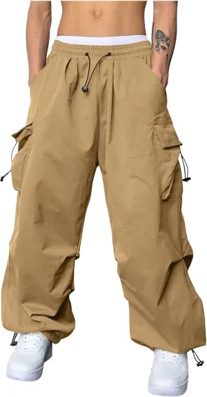 Cargo Pants Men Lightweight Casual Joggers Drawstring Elastic Waist Combat Pant with Pockets