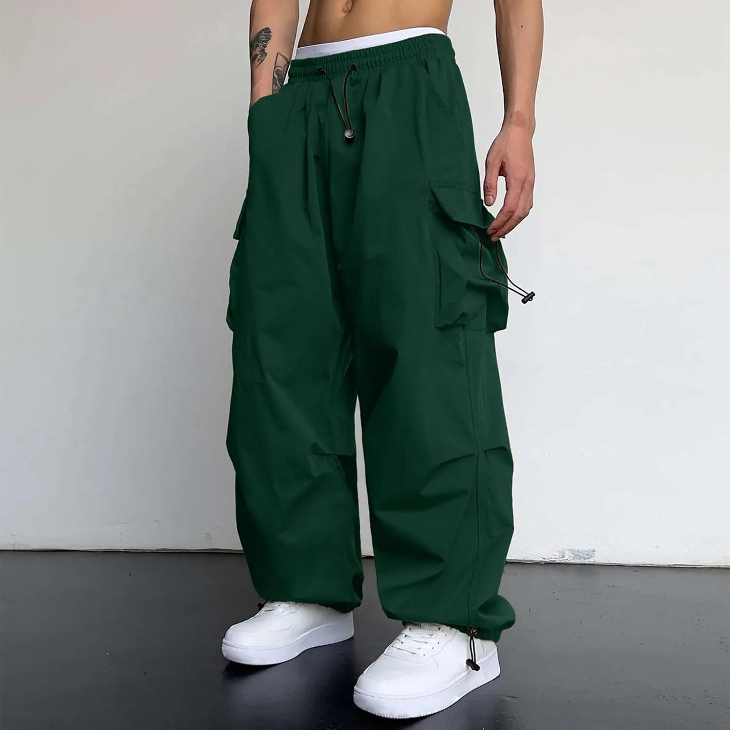 Cargo Pants Men Lightweight Casual Joggers Drawstring Elastic Waist Combat Pant with Pockets