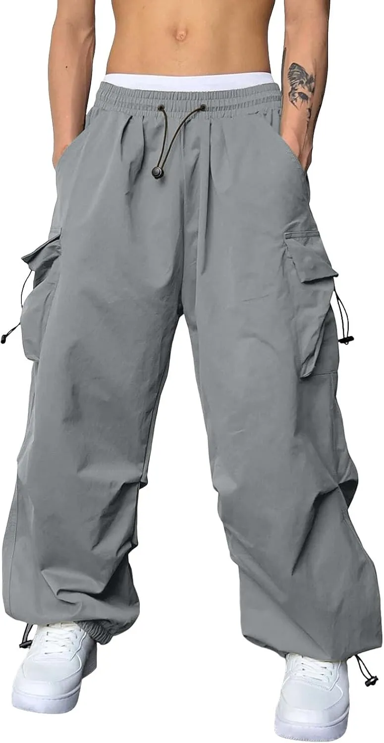 Cargo Pants Men Lightweight Casual Joggers Drawstring Elastic Waist Combat Pant with Pockets