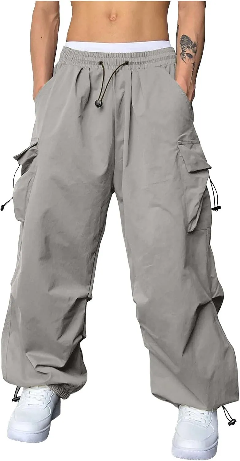 Cargo Pants Men Lightweight Casual Joggers Drawstring Elastic Waist Combat Pant with Pockets