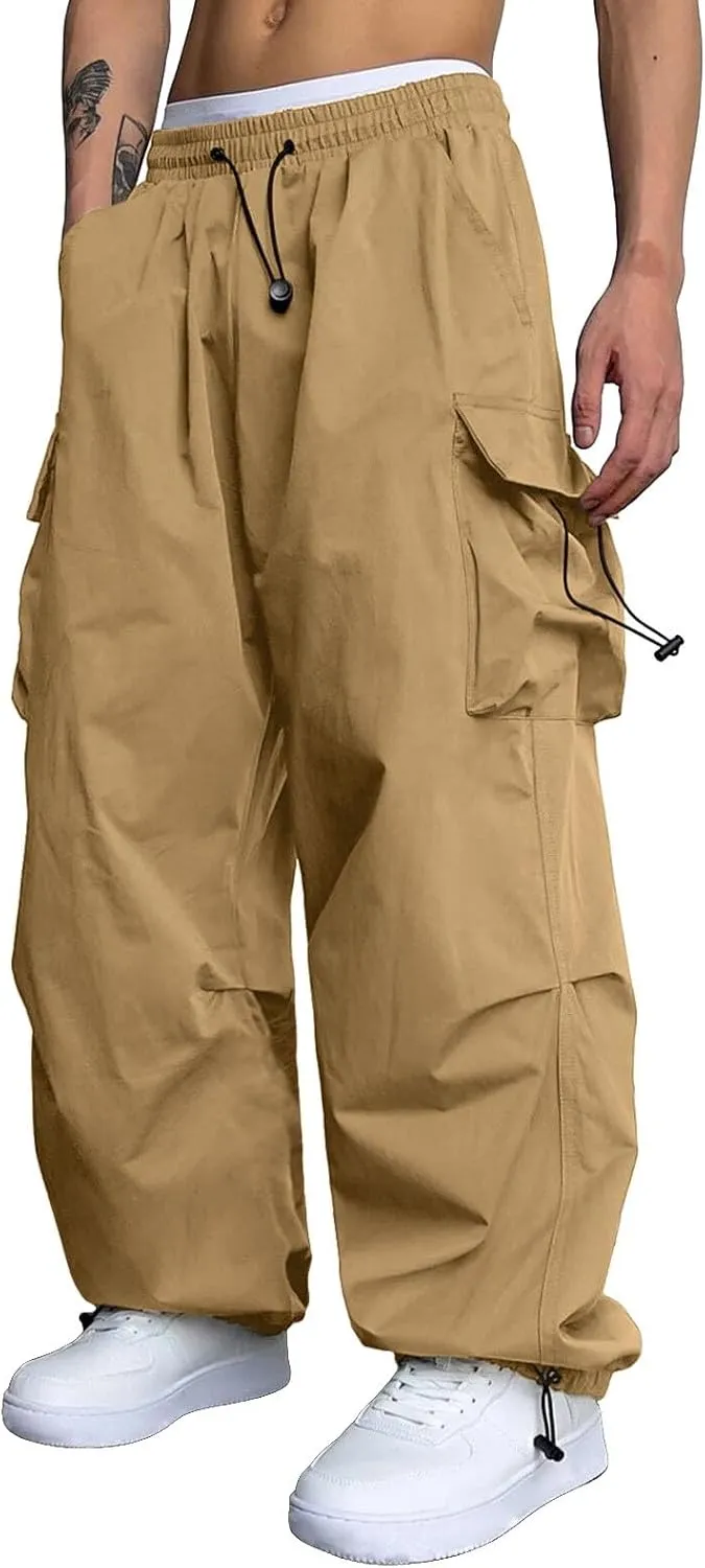 Cargo Pants Men Lightweight Casual Joggers Drawstring Elastic Waist Combat Pant with Pockets