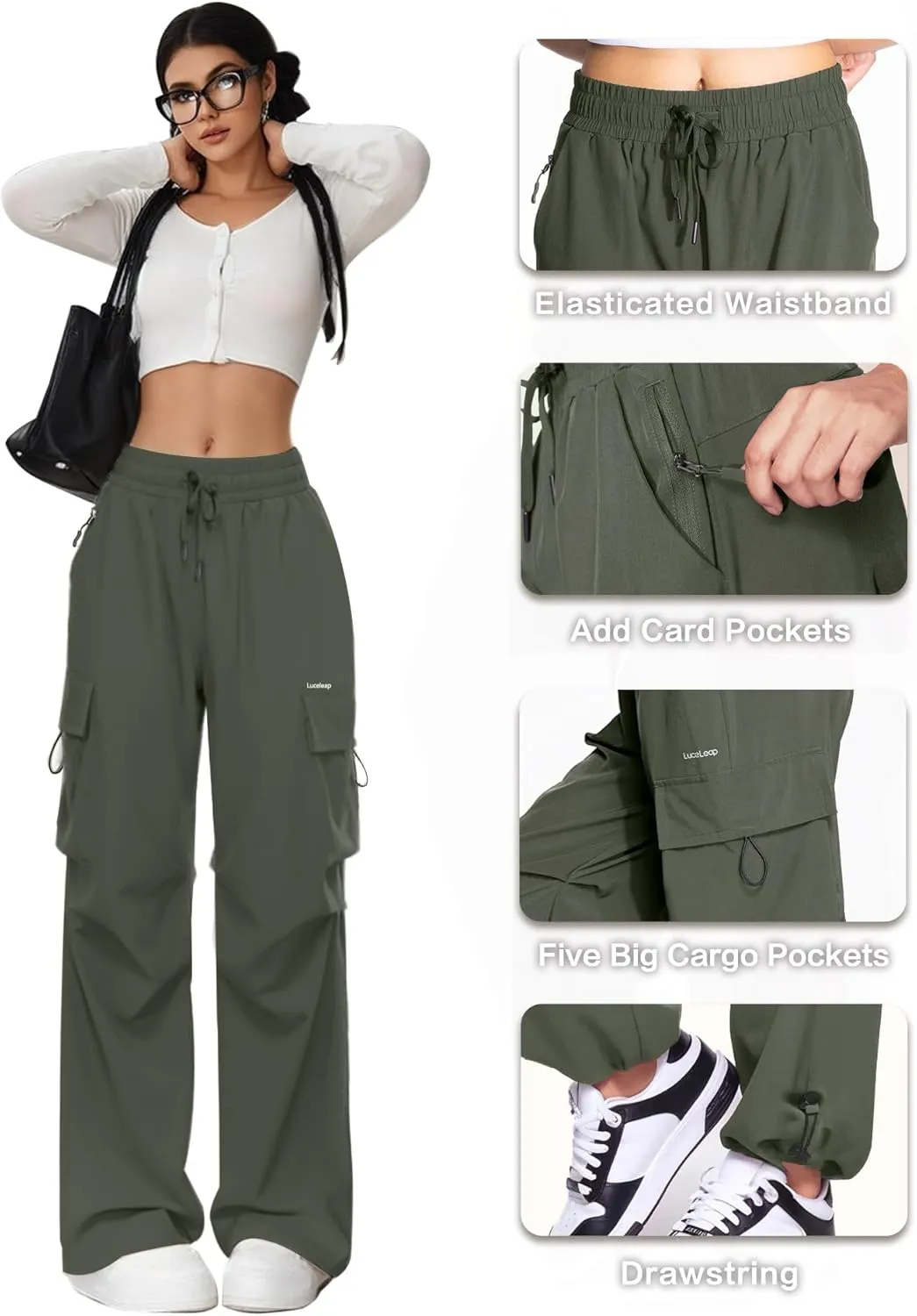 Cargo Pants Women Baggy High Waisted Parachute Pants with Pockets Wide Leg Y2K Casual Pants for Women