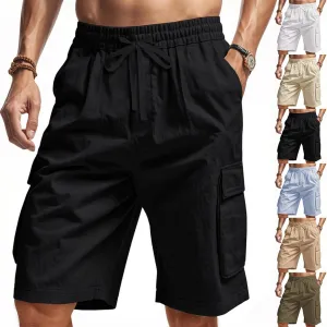 Cargo Shorts for Men Stretch Waist Drawstring Slim Fishing Hiking Long Chino Shorts Lounge Work Pants Multi Pockets