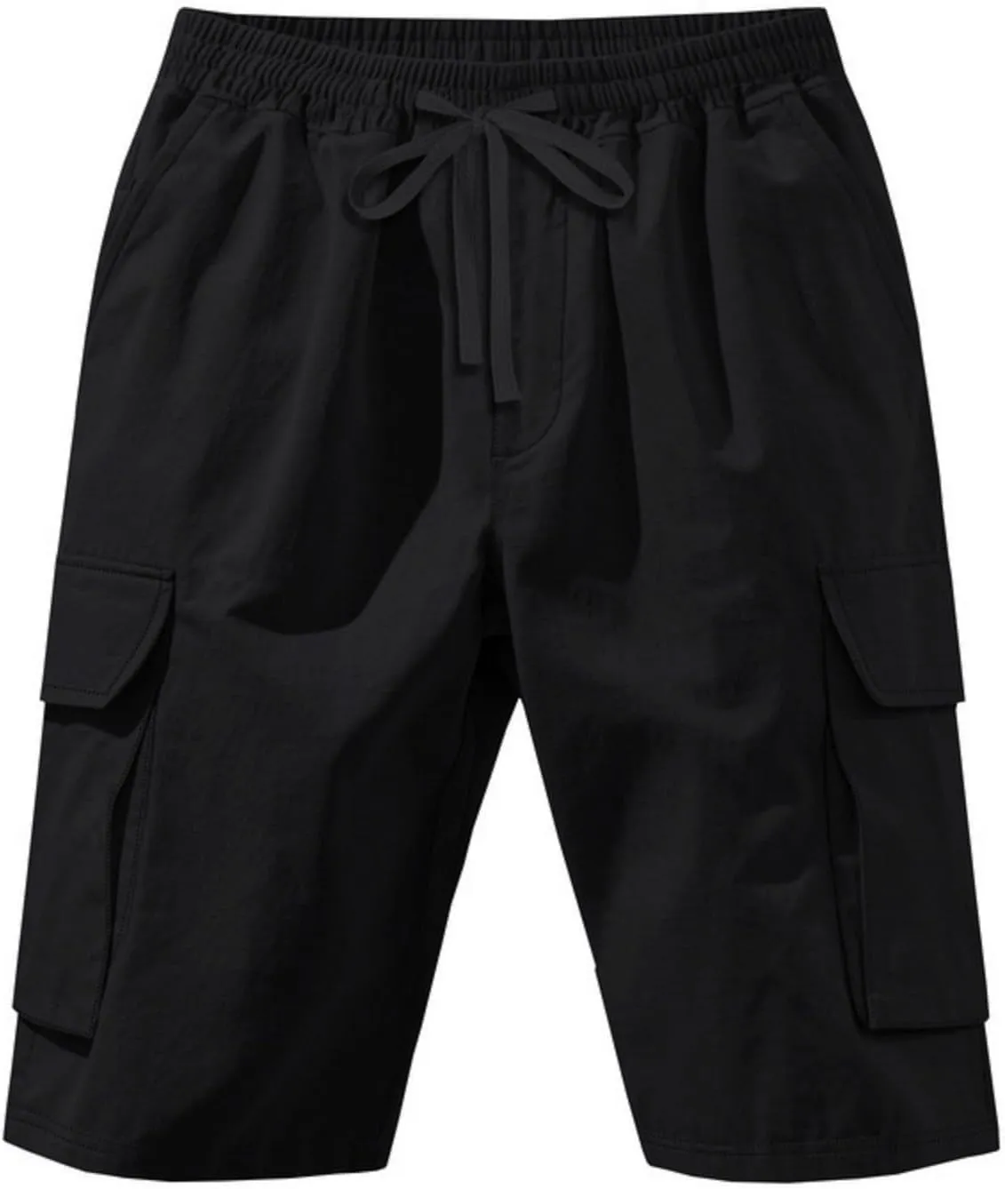 Cargo Shorts for Men Stretch Waist Drawstring Slim Fishing Hiking Long Chino Shorts Lounge Work Pants Multi Pockets