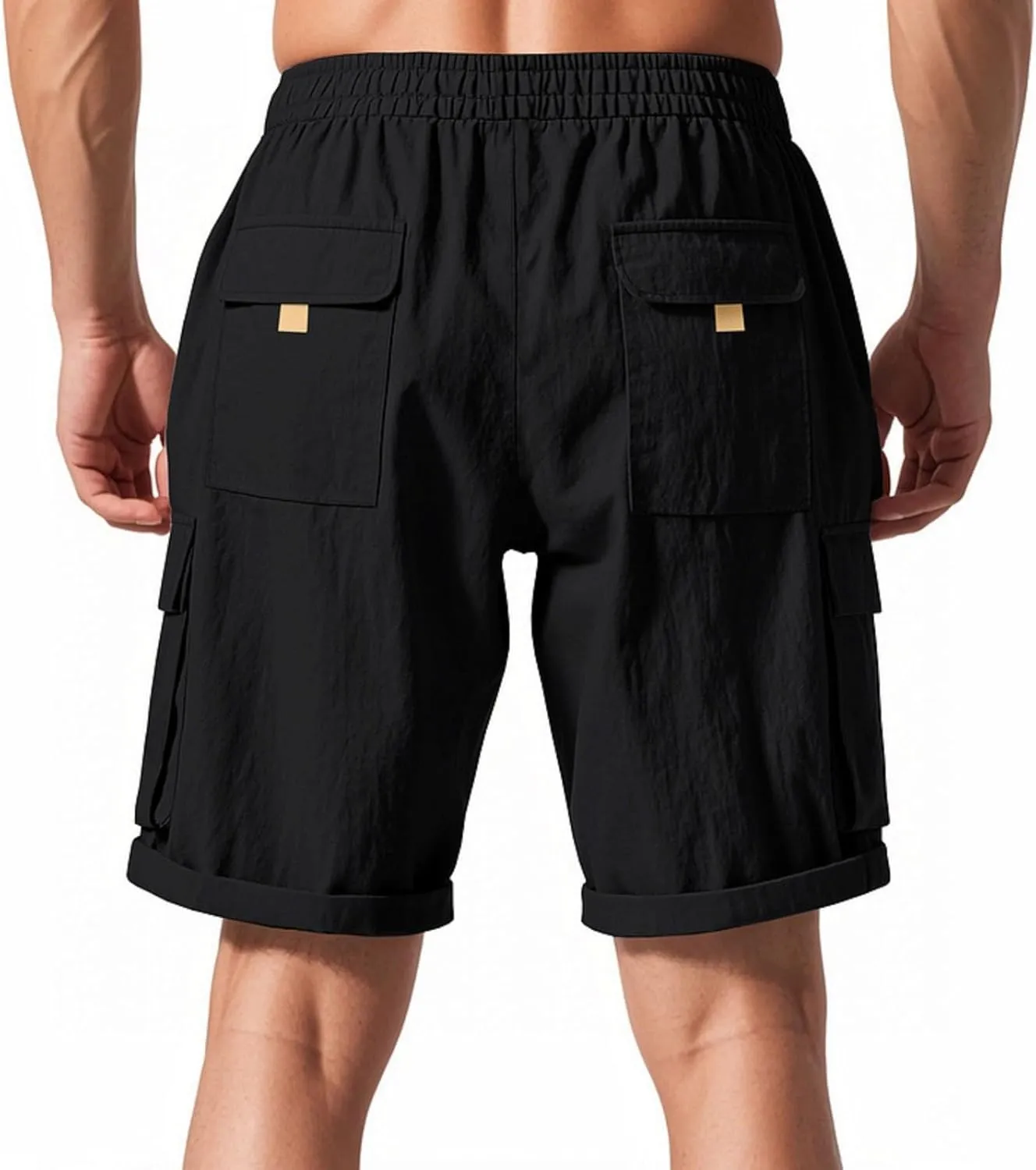 Cargo Shorts for Men Stretch Waist Drawstring Slim Fishing Hiking Long Chino Shorts Lounge Work Pants Multi Pockets