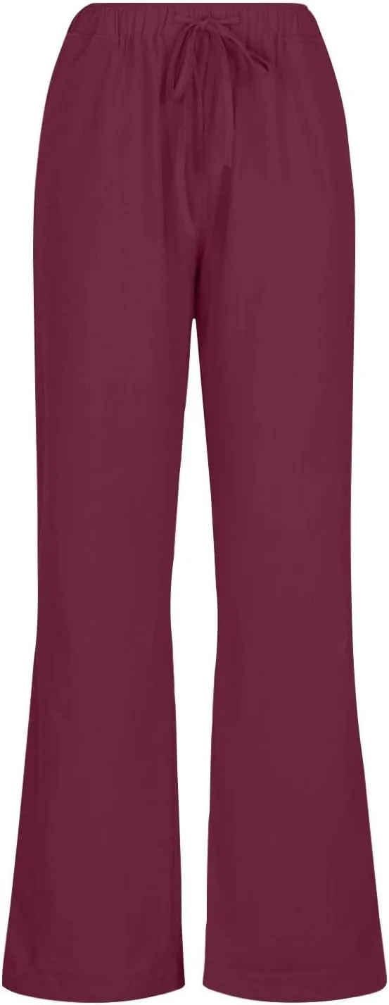 Casual Pants for Women 2025 Summer Cotton Linen Wide Leg Boho High Elastic Waist Lounge Long Trousers with Pockets