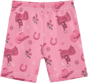 CaTaKu Girls Bike Shorts Cotton Cartwheel Shorts for Girls Toddler Cowboy Horseshoes Clothes Size 4-10Y