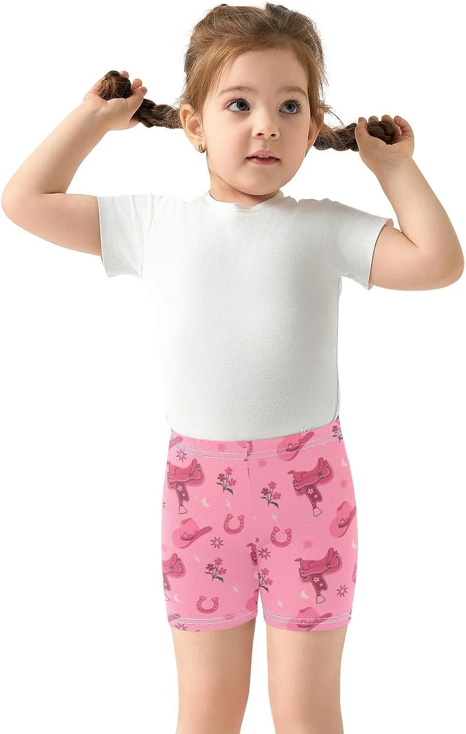 CaTaKu Girls Bike Shorts Cotton Cartwheel Shorts for Girls Toddler Cowboy Horseshoes Clothes Size 4-10Y