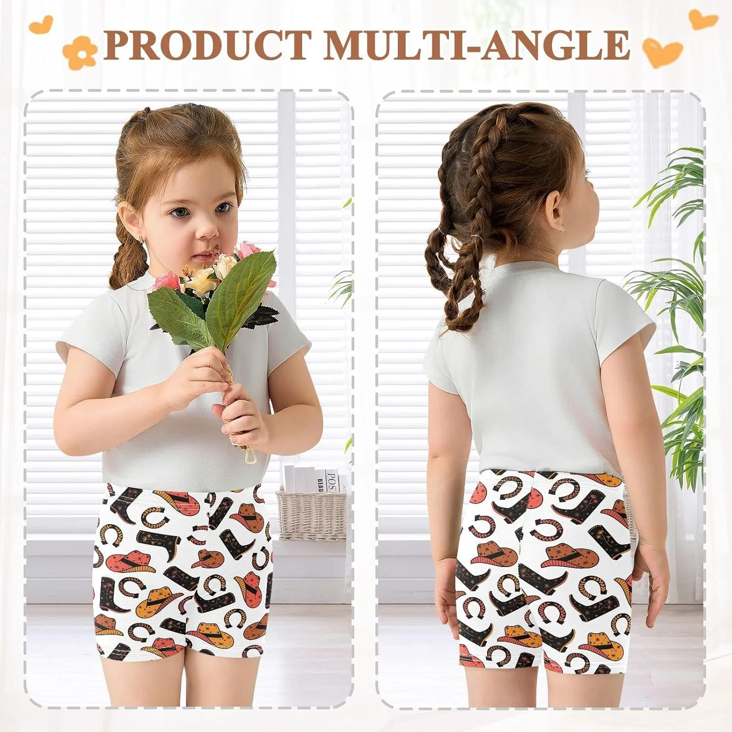 CaTaKu Girls Bike Shorts Cotton Cartwheel Shorts for Girls Toddler Western Horseshoe Clothes Size 4-10Y