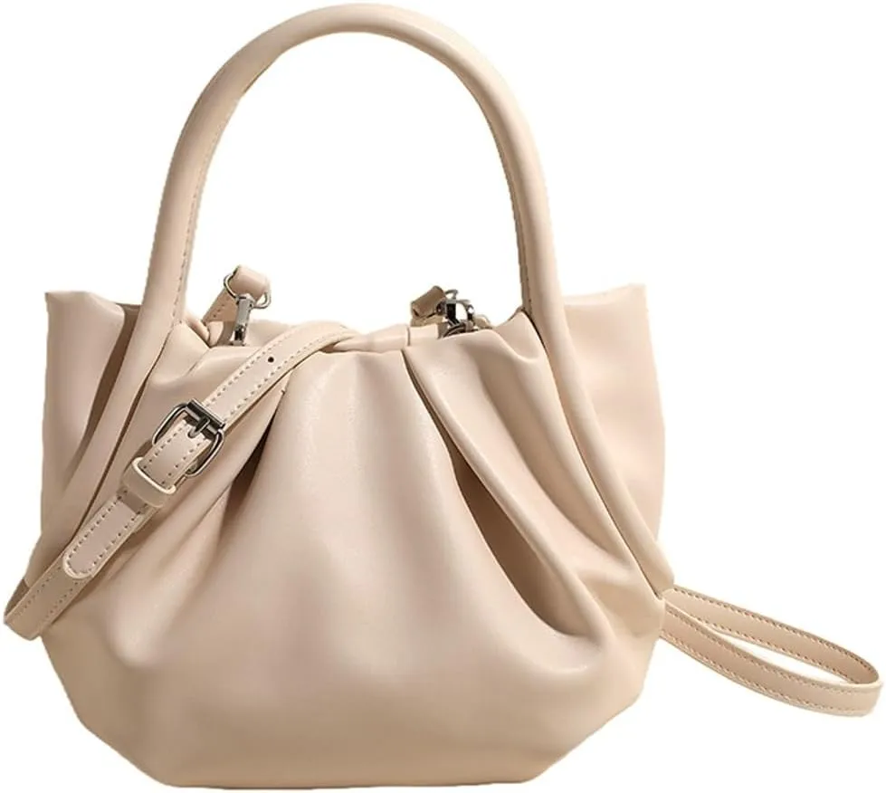 Causal Bucket Bags for Women Versatile Pleated Cross Body Bags with Adjustable Strap Trendy Top-Handle Purse