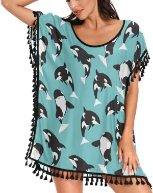 Chic Womens Fashion Stylish Chiffon Tassel Beach Bikini Swimwear Bathing Suit Cover up Dress