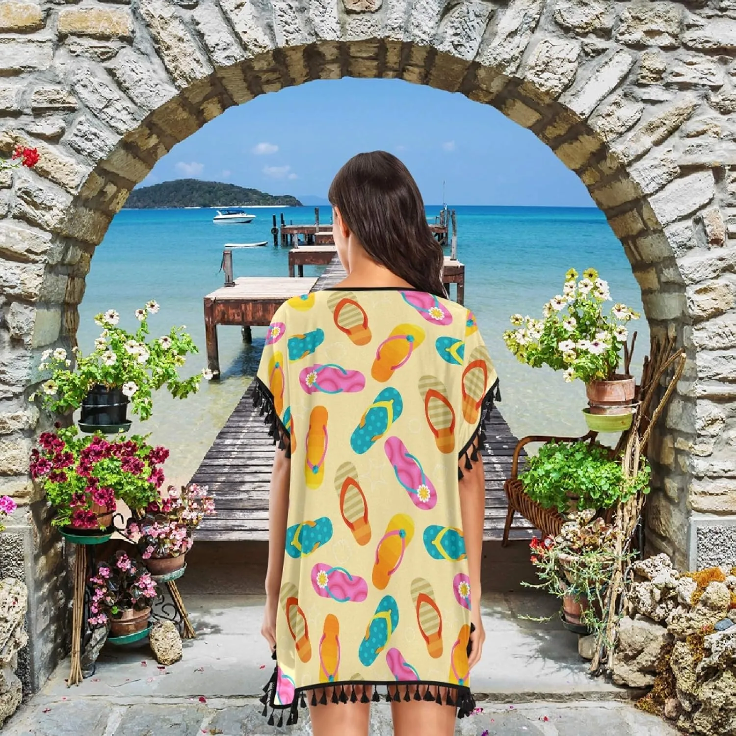 Chic Womens Fashion Stylish Chiffon Tassel Beach Bikini Swimwear Bathing Suit Cover up Dress