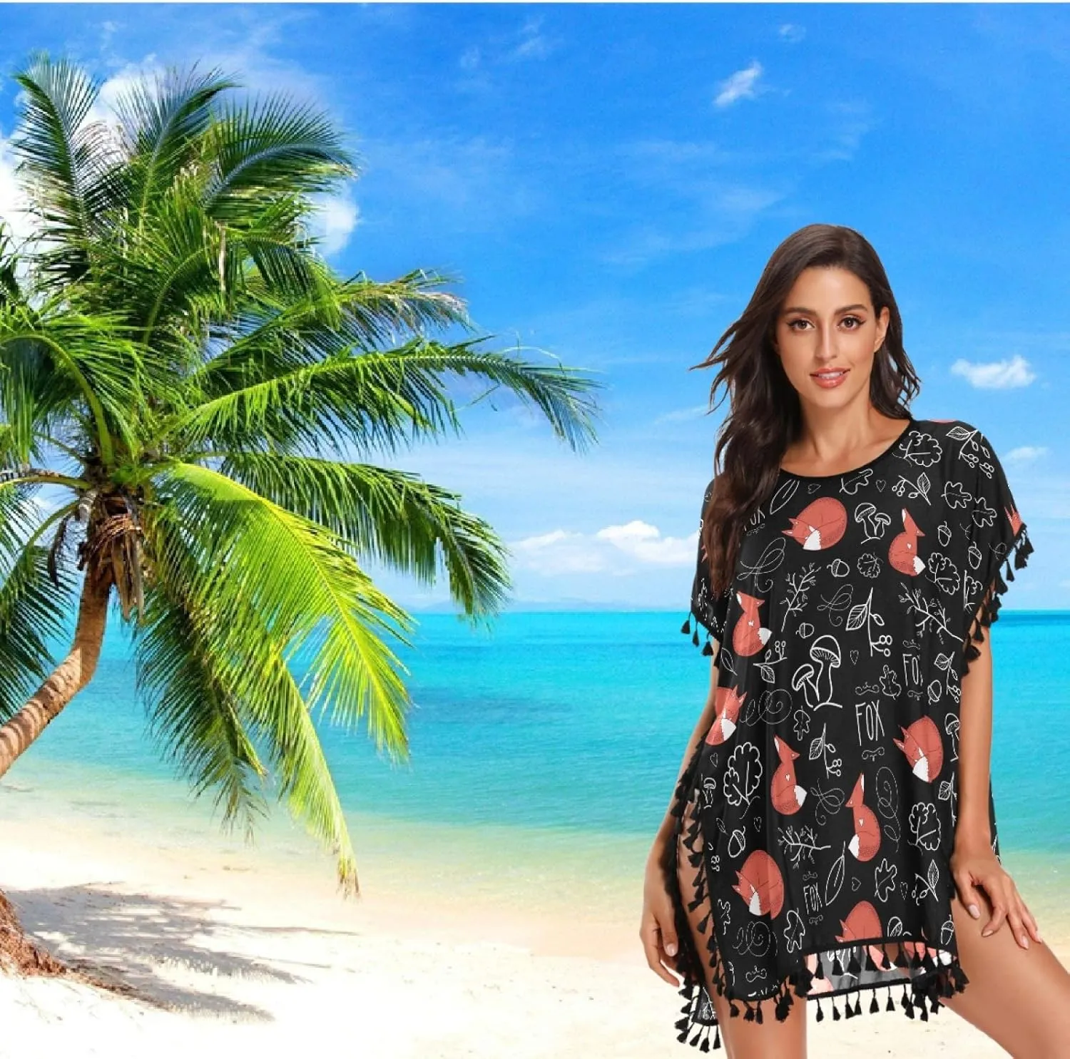 Chic Womens Fashion Stylish Chiffon Tassel Beach Bikini Swimwear Bathing Suit Cover up Dress