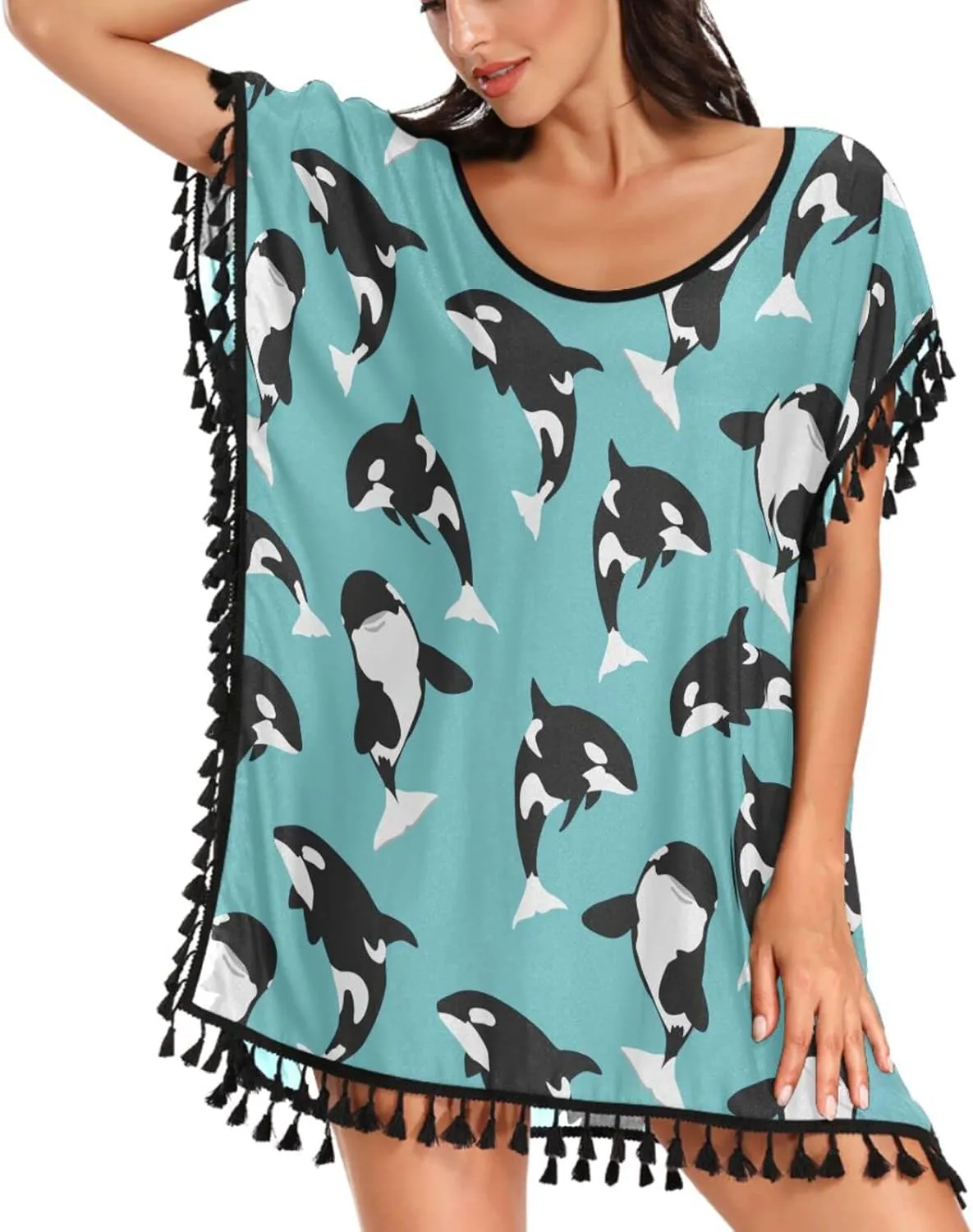 Chic Womens Fashion Stylish Chiffon Tassel Beach Bikini Swimwear Bathing Suit Cover up Dress