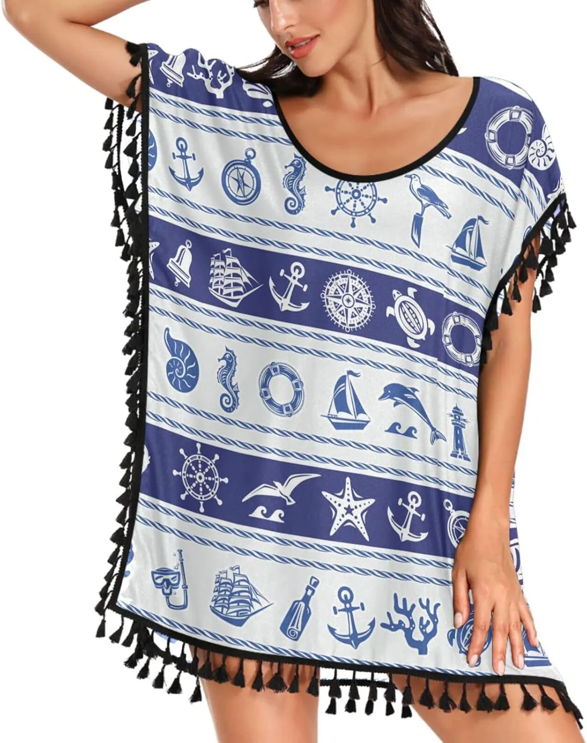 Chic Womens Fashion Stylish Chiffon Tassel Beach Bikini Swimwear Bathing Suit Cover up Dress