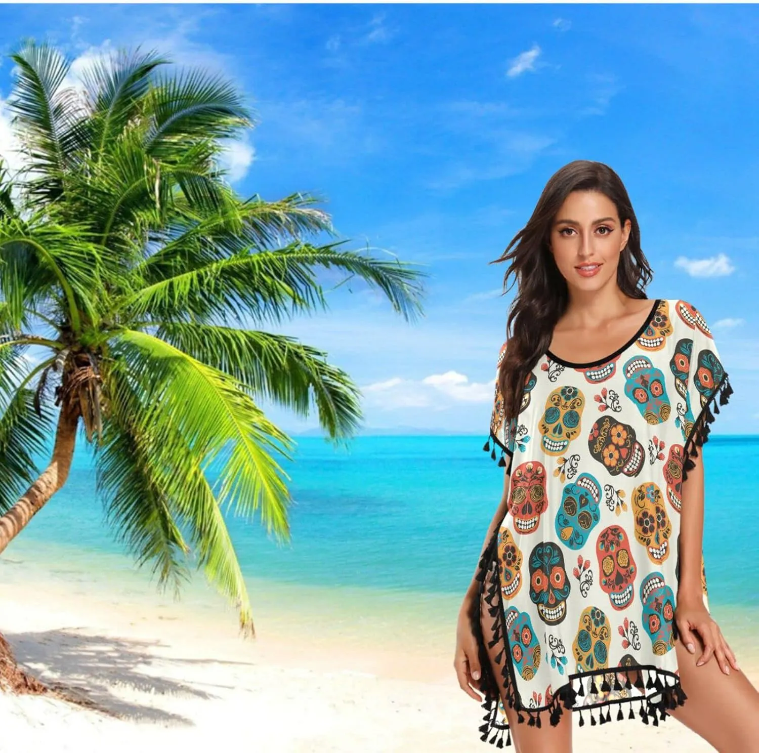 Chic Womens Fashion Stylish Chiffon Tassel Beach Bikini Swimwear Bathing Suit Cover up Dress