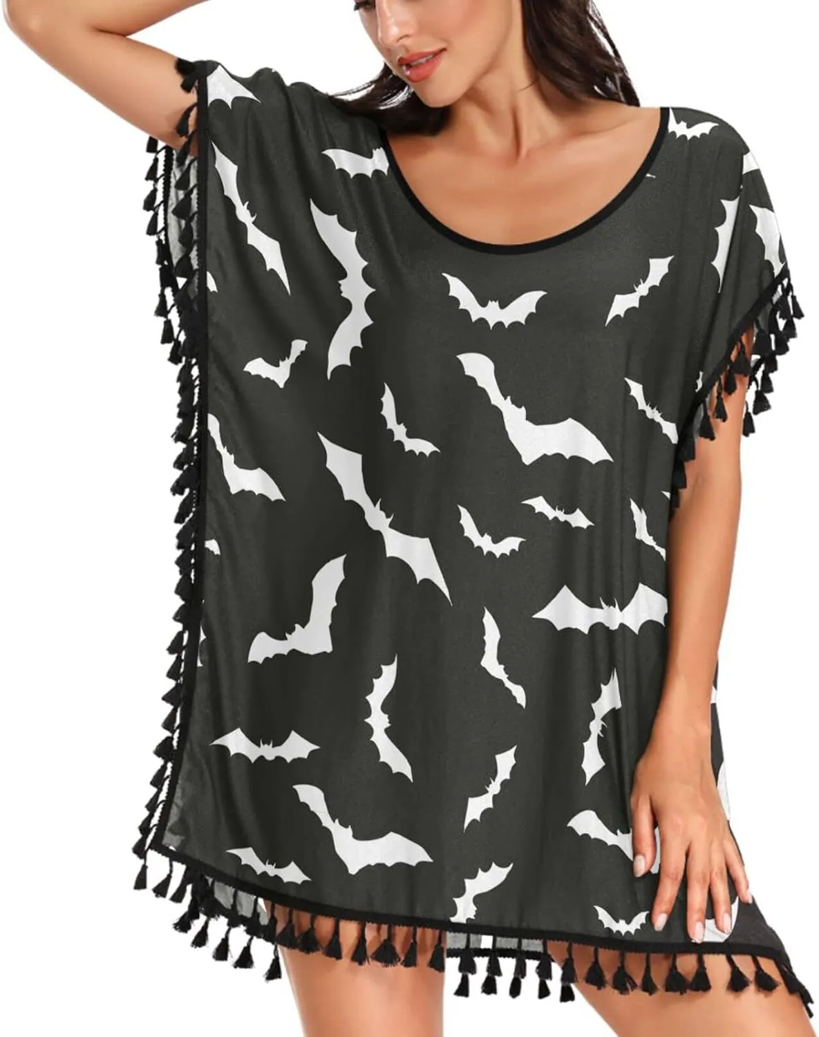 Chic Womens Fashion Stylish Chiffon Tassel Beach Bikini Swimwear Bathing Suit Cover up Dress