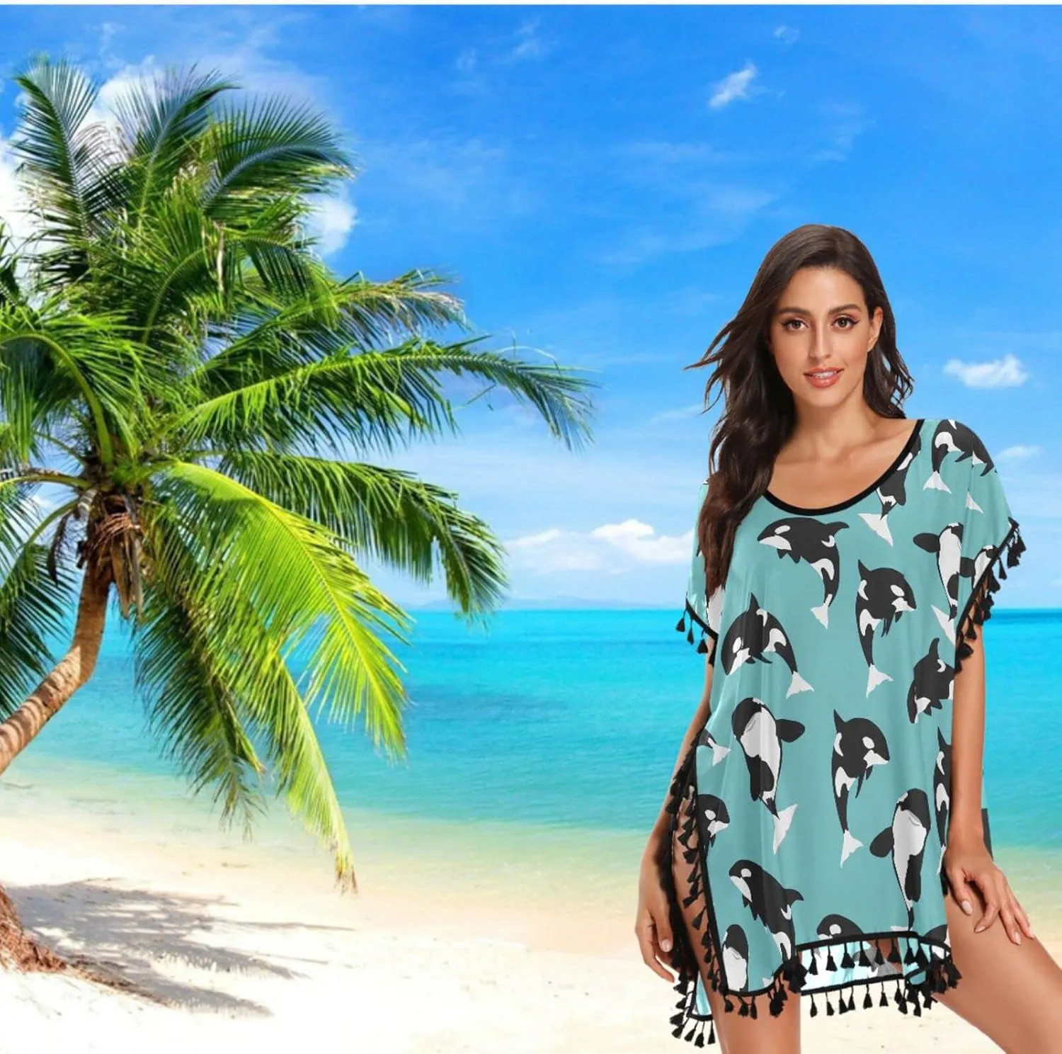 Chic Womens Fashion Stylish Chiffon Tassel Beach Bikini Swimwear Bathing Suit Cover up Dress