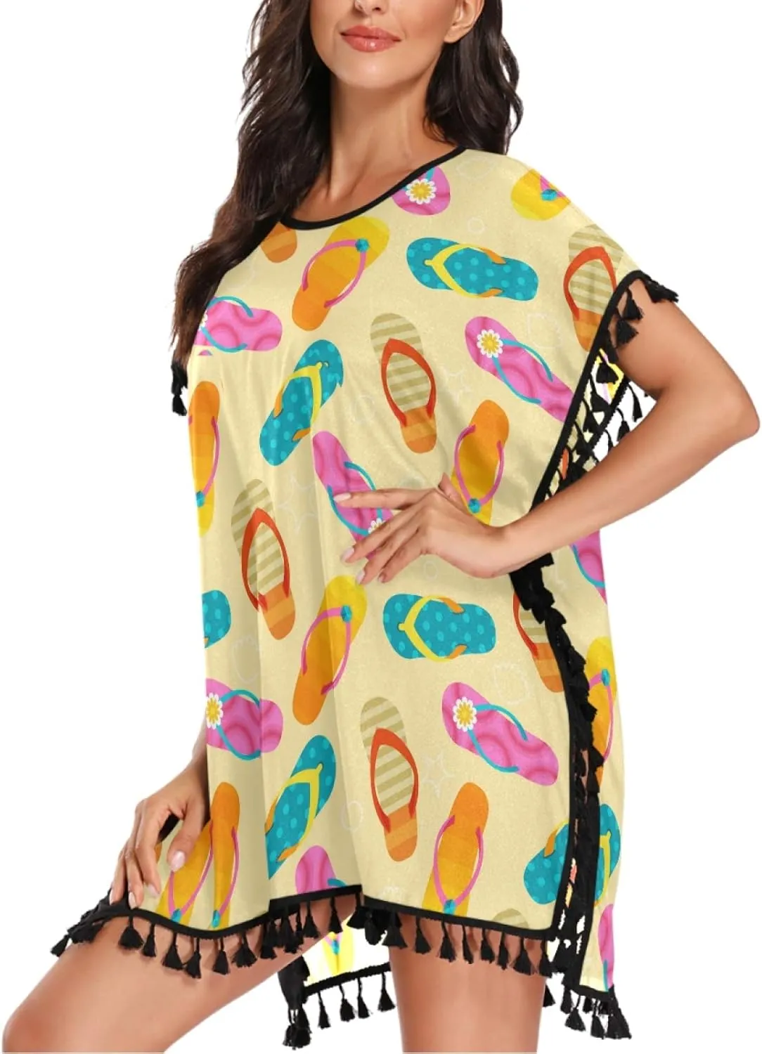Chic Womens Fashion Stylish Chiffon Tassel Beach Bikini Swimwear Bathing Suit Cover up Dress