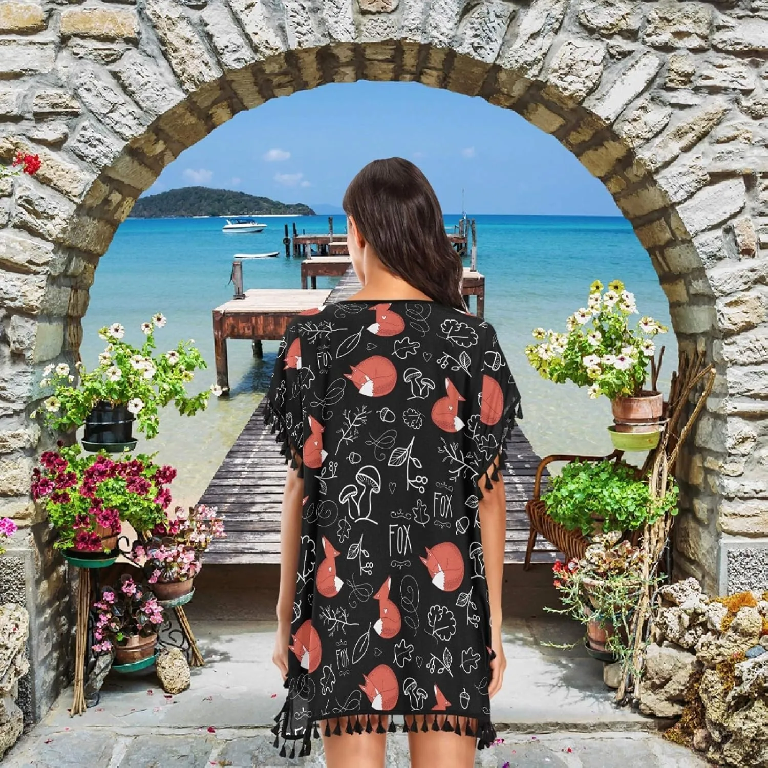Chic Womens Fashion Stylish Chiffon Tassel Beach Bikini Swimwear Bathing Suit Cover up Dress