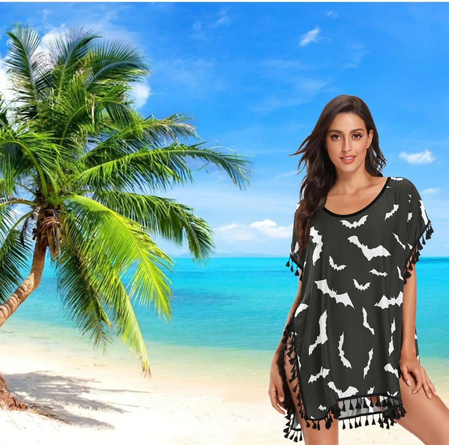 Chic Womens Fashion Stylish Chiffon Tassel Beach Bikini Swimwear Bathing Suit Cover up Dress