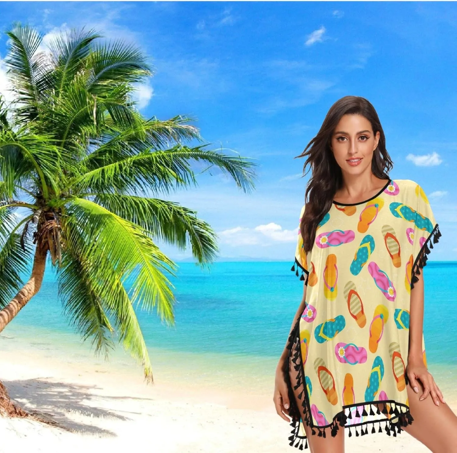 Chic Womens Fashion Stylish Chiffon Tassel Beach Bikini Swimwear Bathing Suit Cover up Dress